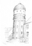 Wasserturm in der Gerichtstraße Zossen, gezeichnet mit Kugelschreiber im Jahr 2006