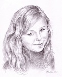 Porträt eines Mädchens mit langem Haar, gezeichnet mit Graphitstift im Jahr 2006