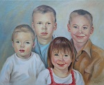 Eine Gruppe von 4 Kindern, gemalt in Oel im Jahr 2012