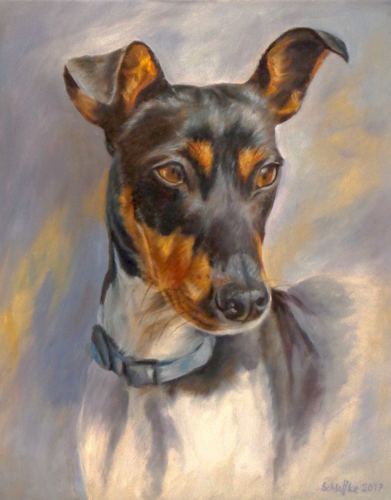 Porträt eines Terriers, gemalt in Öl im Jahr 2017