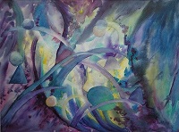 abstraktes Bild, gemalt mit Aquarellfarben im Jahr 1994